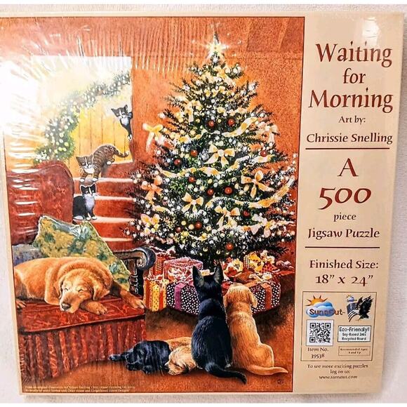 Christmas Jigsaw Puzzle 500 Chrissie Snelling WAITING FOR MORNING Holiday GIFT - Picture 1 of 10